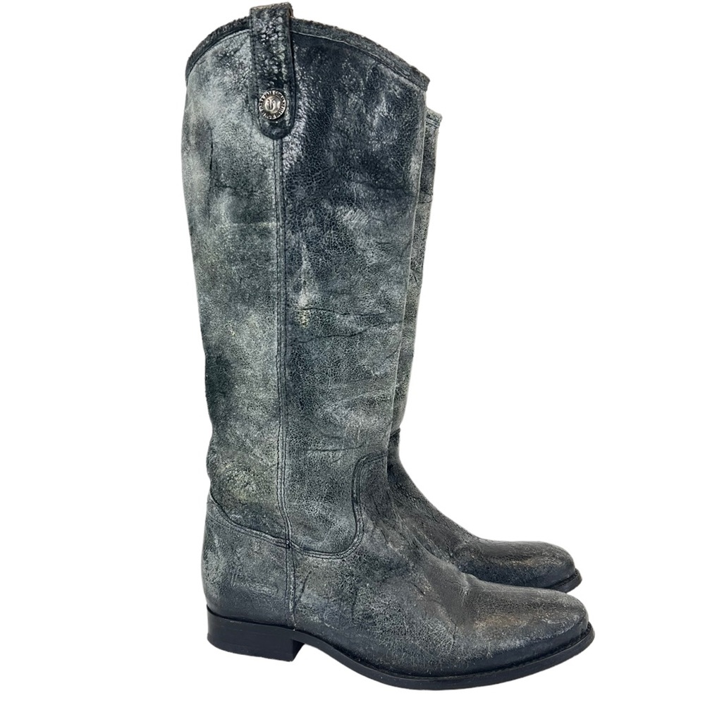 Frye Women's Melissa Button Glazed Black Distressed Leather Riding Boots